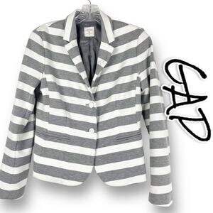 GAP Striped Ponte Academy Blazer Gray White Preppy Notched Lapel Womens Size 6
